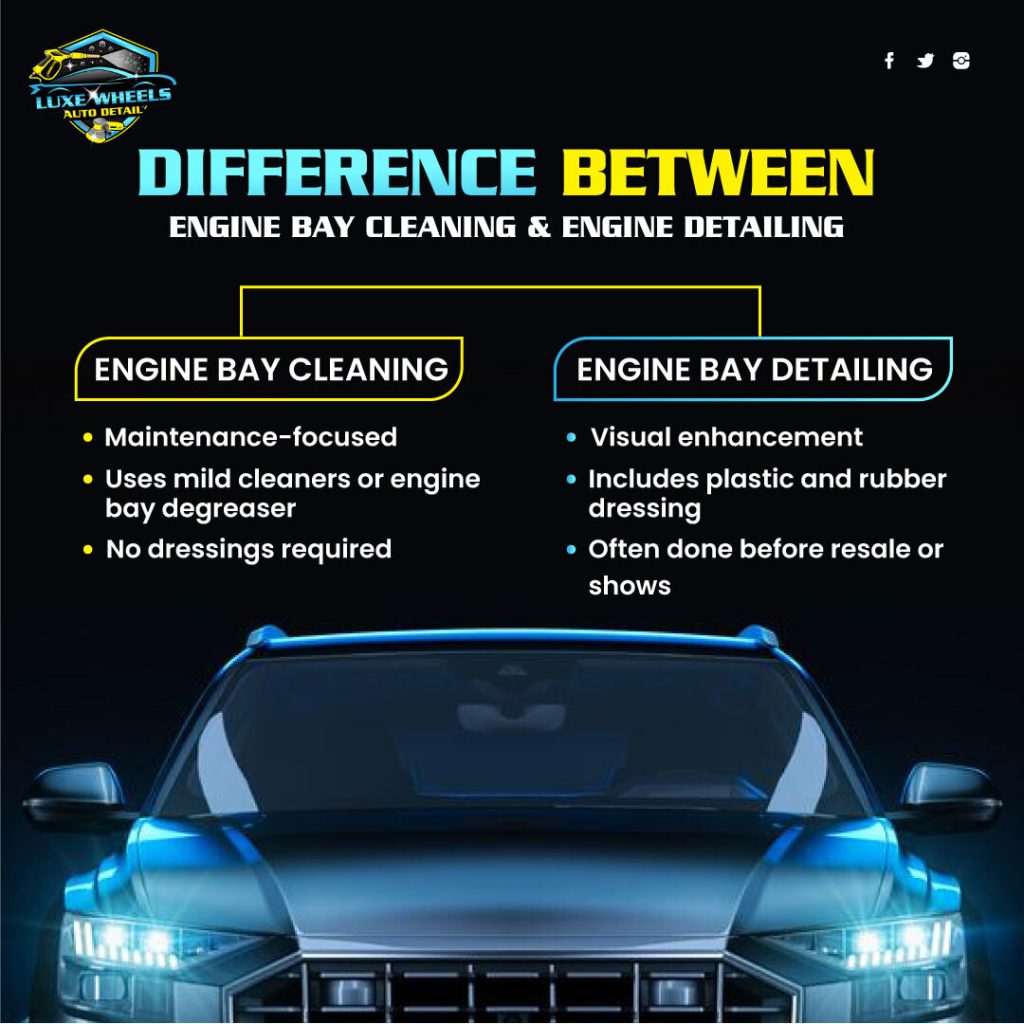 Difference between Engine Bay cleaning and engine bay detailing.  