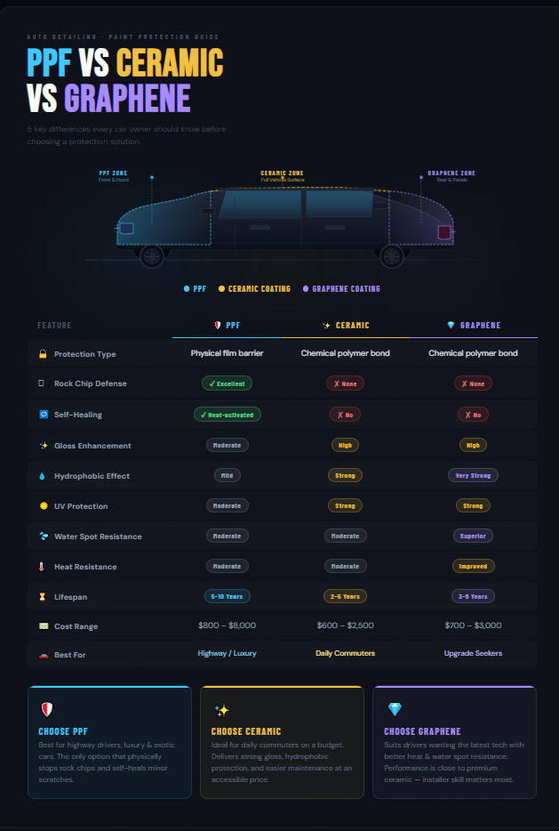 PPF vs Ceramic coating vs Graphene Coating