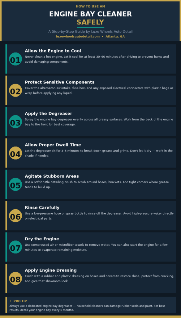 step by step guide on how to Use an Engine Bay Cleaner Safely